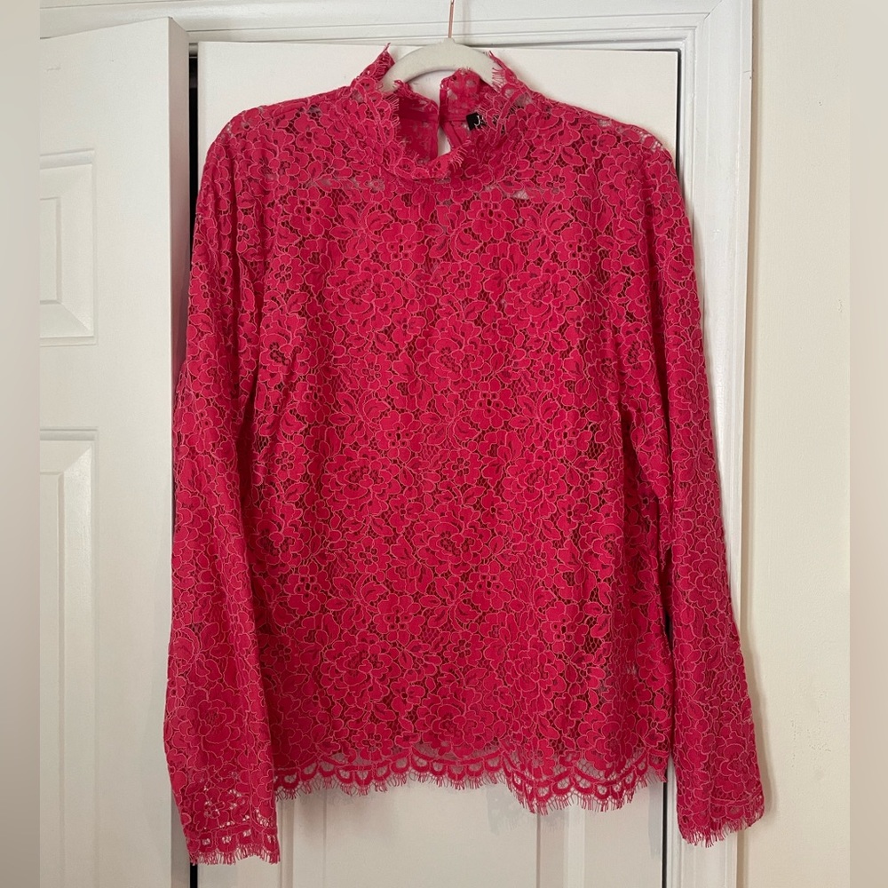 J. Crew scalloped lace mockneck top in dragonfruit, size 12
